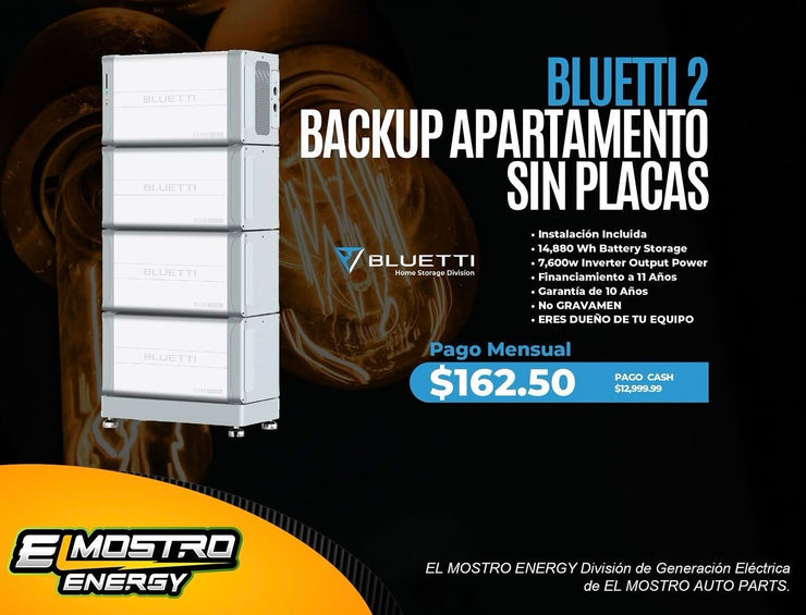 Bluetti 2 Backup Apartamento -Sin Placas