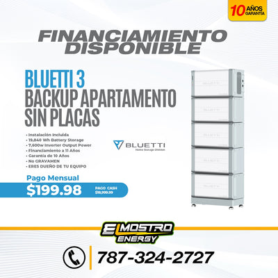 Bluetti 3 Backup Apartamento -Sin Placas