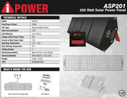 PLACA SOLAR A-IPOWER ASP201 | 200 WATTS | IP67 WATERPROOF |