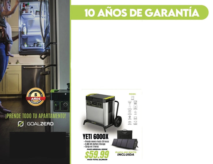 GOAL ZERO YETI 6000X BATERÍA DE LITHIUM, ENERGÍA PORTÁTIL, ESTACIÓN DE ENERGÍA DE EMERGENCIA  +                   Incluye Placa Solar 400 Watts GRATIS